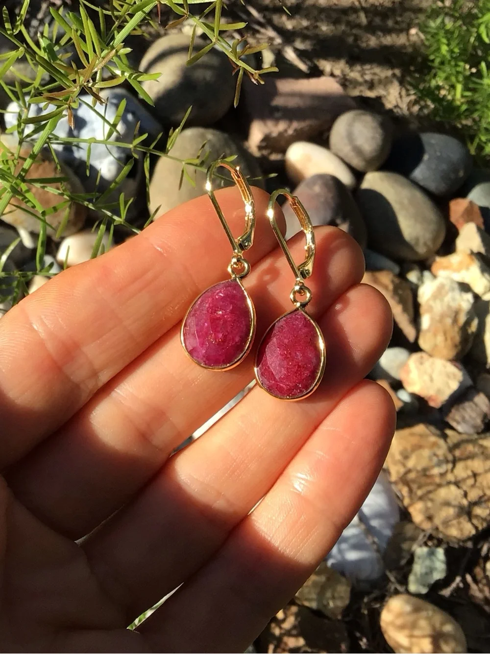 Gold Vermeil Ruby Sundance Charm Earrings